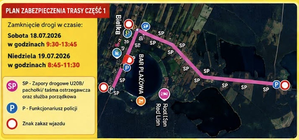 mapa wyłączeń dróg sobora rano i niedziela