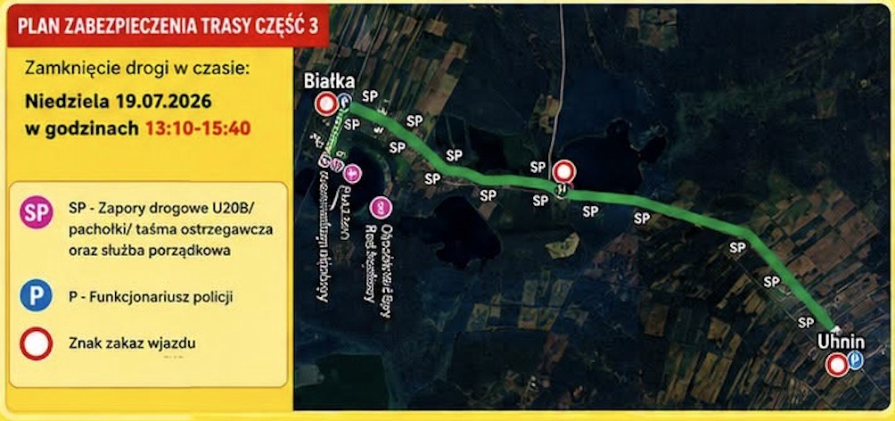 mapa wyłaczeń dróg niedziela 