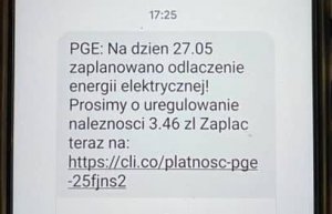 sms o oszustwie z teścia niedopłata za energię elektryczną