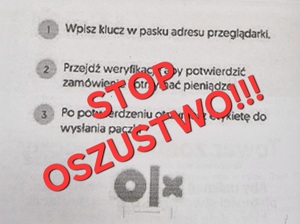 screen wiadomości dotyczącej oszustwa