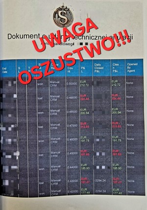 screen wydruku z transakcji na giełdzie walutowej