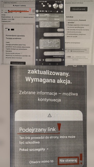 kolaż screenów z rozmowy podczas sprzedaży w sieci