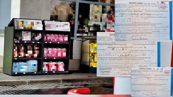 kolaż zdjęcia stacji paliw wraz z kopia mandatów karnych
