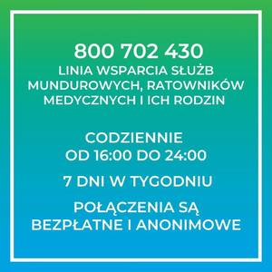 napis dotyczący wsparcia i numer infolinii dla służb mundurowych