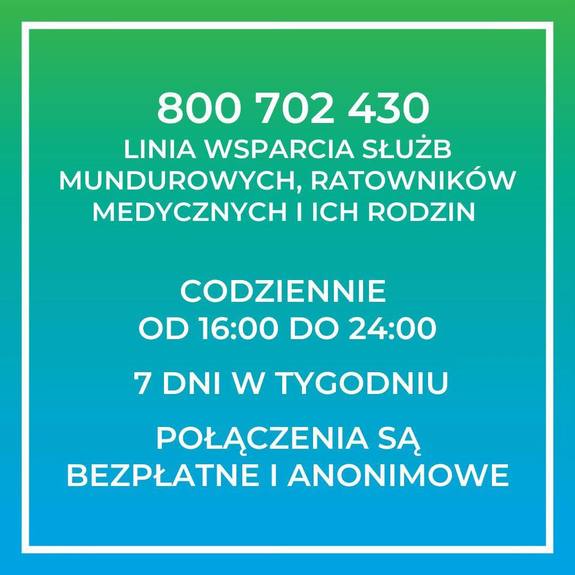 napis dotyczący wsparcia i numer infolinii dla służb mundurowych