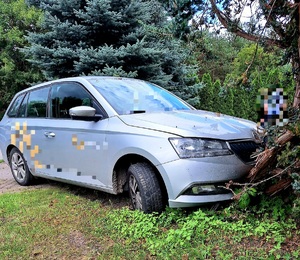 pojazd który przodem uderzył w drzewo