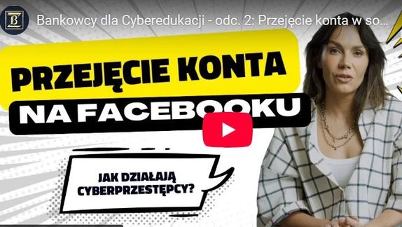 kobieta na szarym tle i napis &quot;przejęcie konta na facebooku&quot;
