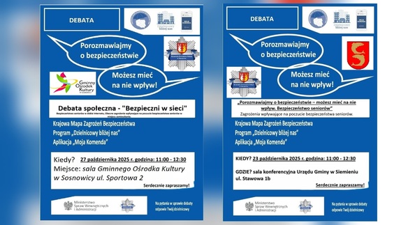 dwa plakaty dotyczące debaty