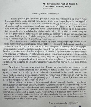 podziękowania dla policjantów
