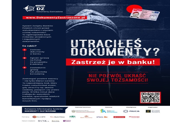 plakat kampanii dotyczący zastrzegania utraconych dokumnetów