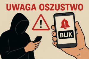 plakat zawierający napis uwaga oszustwo