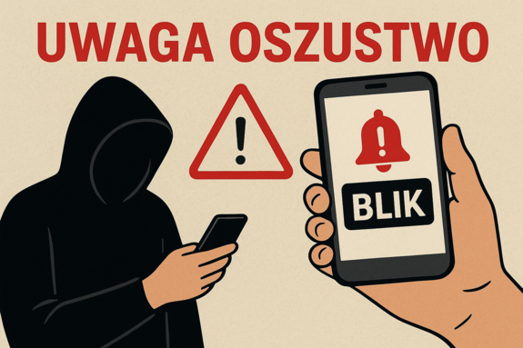 plakat zawierający napis uwaga oszustwo