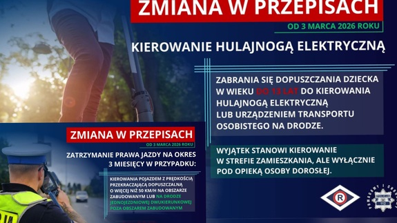 policjant oraz wypunktowane informacje o zmianach przepisów ruchu drogowego