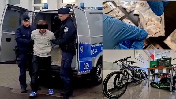 zatrzymany mężczyzna, skradzione rowery, woreczek strunowy z narkotykami
